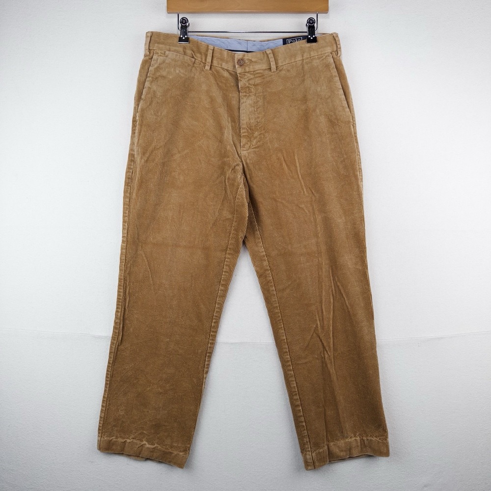 90's Vtg Polo Ralph Lauren Corduroy Pants Classic Fits 34x26 Tan Brown Wide Wale
